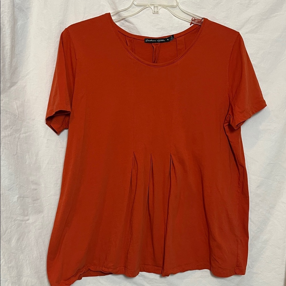 Gudrun Sjöden Rust Orange Short Sleeve Pleated Tee Size XL